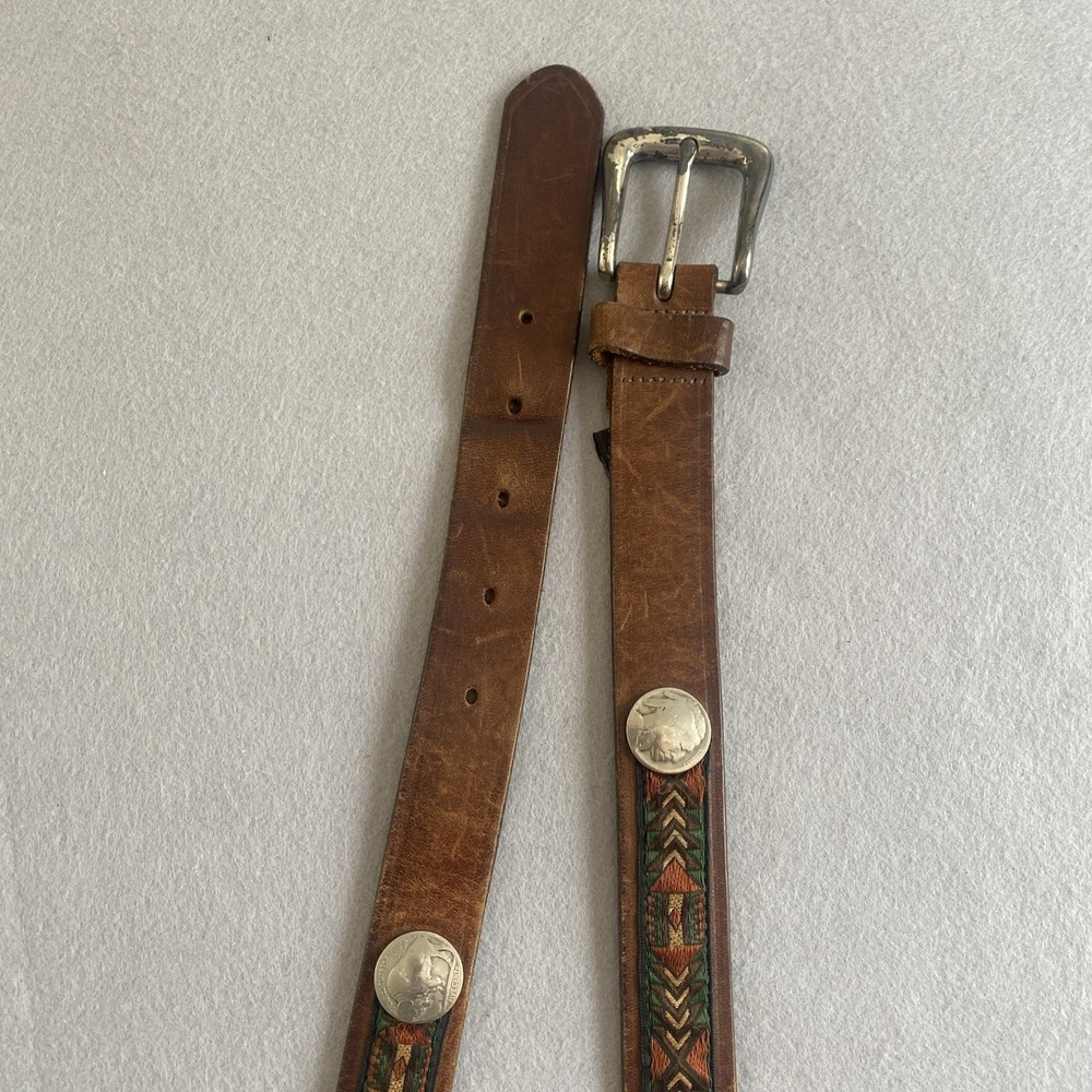 Brighton Belt Buffalo Nickels Brown Leather Southwest Aztec Design Western Wear